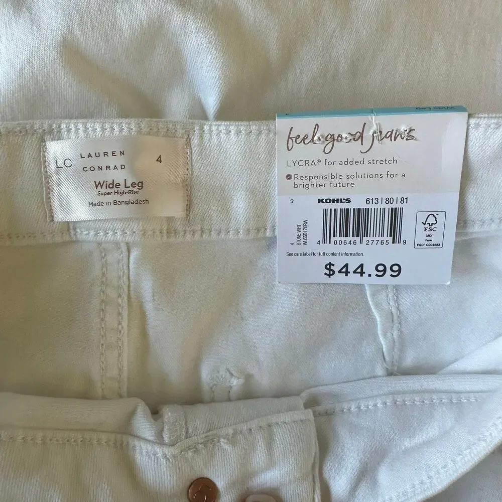 4 NWT Pants Trouser White LC Lauren Conrad Super High-Rise Wide-Leg 31